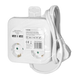 Predlžovacia šnúra 3-zás. - 1,4m + 2xUSB-2,4A (SCHUKO) kocka PS-4(GS)/W